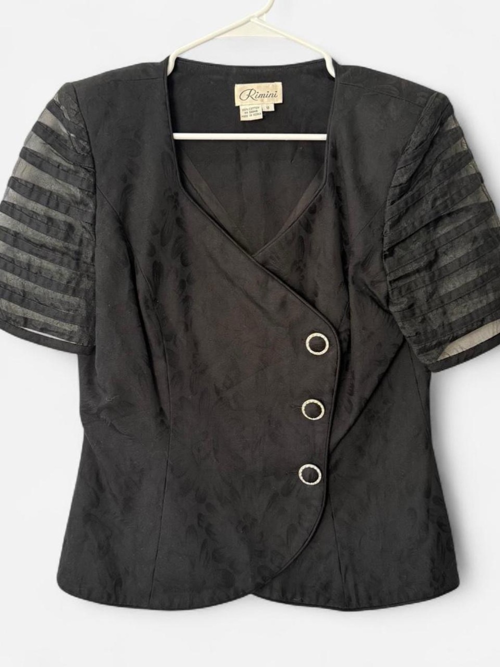 Vintage quiet luxury Short-Sleeve Wrap-Front Blouse Jacket rhinestone buttons